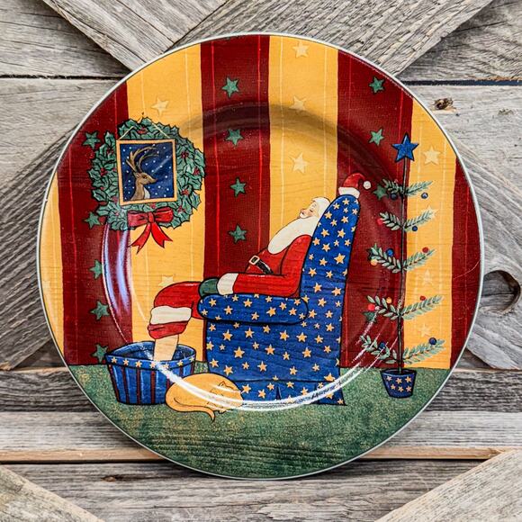 2001 Vintage Warren Kimble Christmas Plate, Holiday Cheer, Sleeping Santa, 8" - Picture 6 of 6